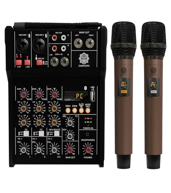 DIGIMORE D-300 Professional Audio Mixer With Dual UHF Wireless Microphone