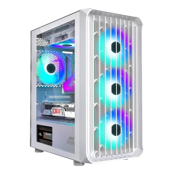 Ant Esports 205 Air Mid-Tower /Gaming Cabinet-White| ATX, Micro-ATX, Mini-ITX |Pre-Installed 4 x 120mm ARGB Fans