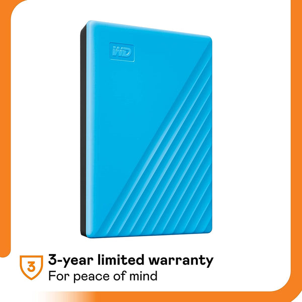 Western Digital WD 2TB My Passport Portable Hard Disk Drive, USB 3.0 with  Automatic Backup, 256 Bit AES Hardware Encryption,Password Protection,Compatible with Windows and Mac, External HDD-Blue