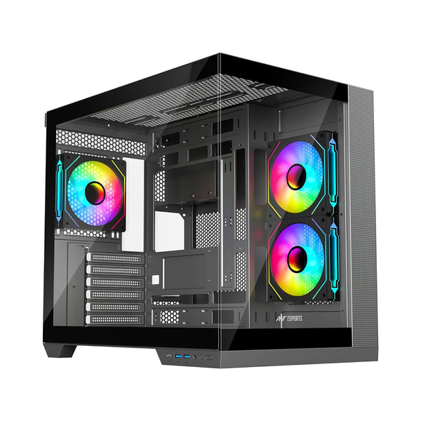 Ant Esports Crystal X4 Mid-T - Grey | Panoramic Glass and USB Type-C |ATX, Micro-ATX, Mini-ITX | 3 ARGB Fans