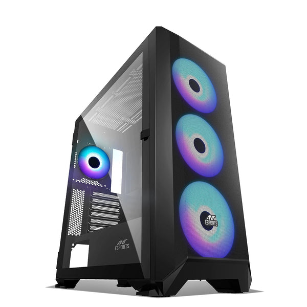 Ant Esports 711 Air Mid-T /Gaming - Black | E-ATX, ATX, Micro-ATX, Mini-ITX | Pre-Installed 4 x 120mm Fans